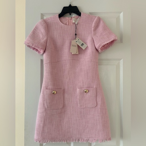 cinq a sept Dresses & Skirts - Cinq a Sept Chic Pink Tweed dress Sz 00 new gold buttons